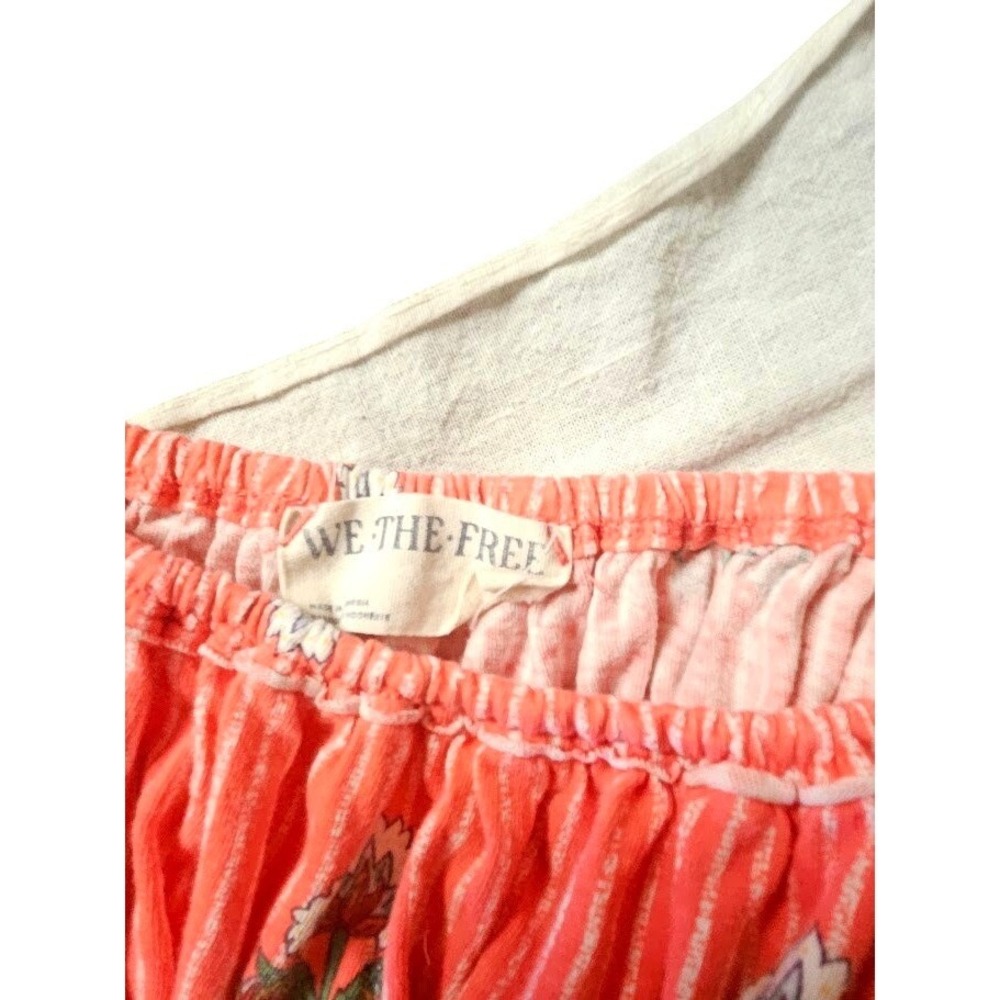 We The Free Free People Smocked Crop Top Coral Floral Stripe Camisole Large - Picture 4 of 4